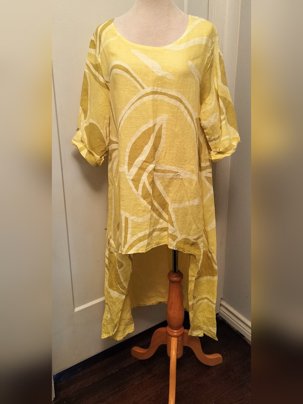 Yellow Floral High-Low Washable Linen Tunic Dress